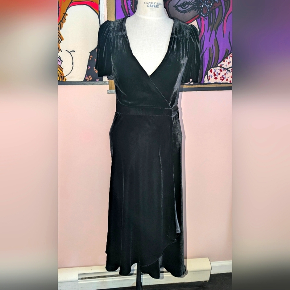 Vintage Betsey Johnson Black Velvet Wrap Dress